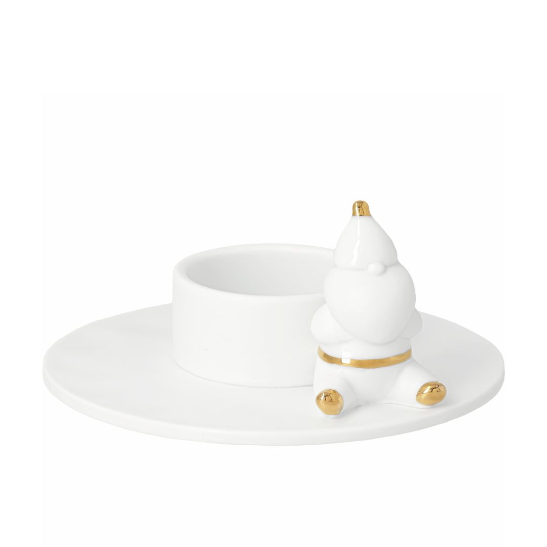teelichthalter mit porzellan santa und goldenem dekal