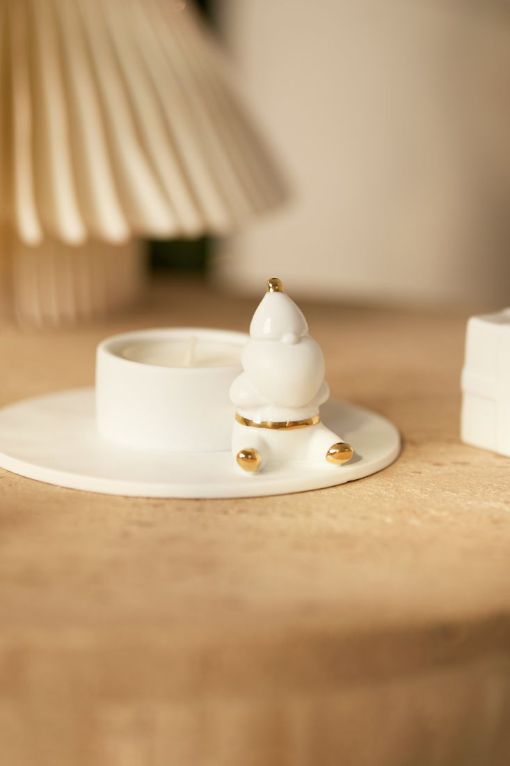 weiße Keramik, Geschenkset, Gold Akzente, Teelichthalter, Dekorationsfigur