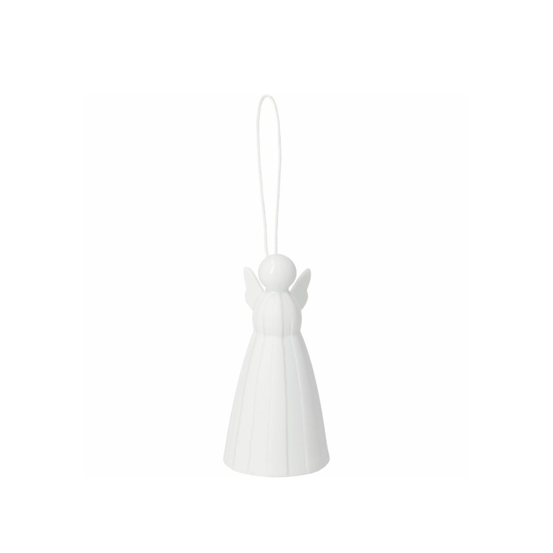 Weißes räder Porzellan-Ornament Engel faltenkleid und baumwollband