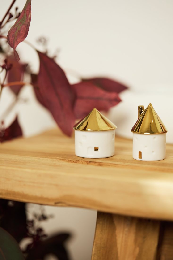 haus, miniatur, keramik, gold, kegel
