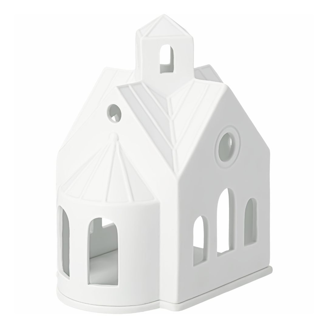 Kleine Kerze, Teelichthalter, Miniaturhaus, Weiß, Dekoration