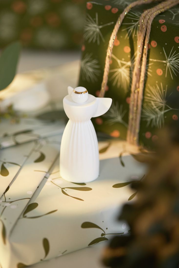 figurine, engel, keramik, weiß, golddornkante