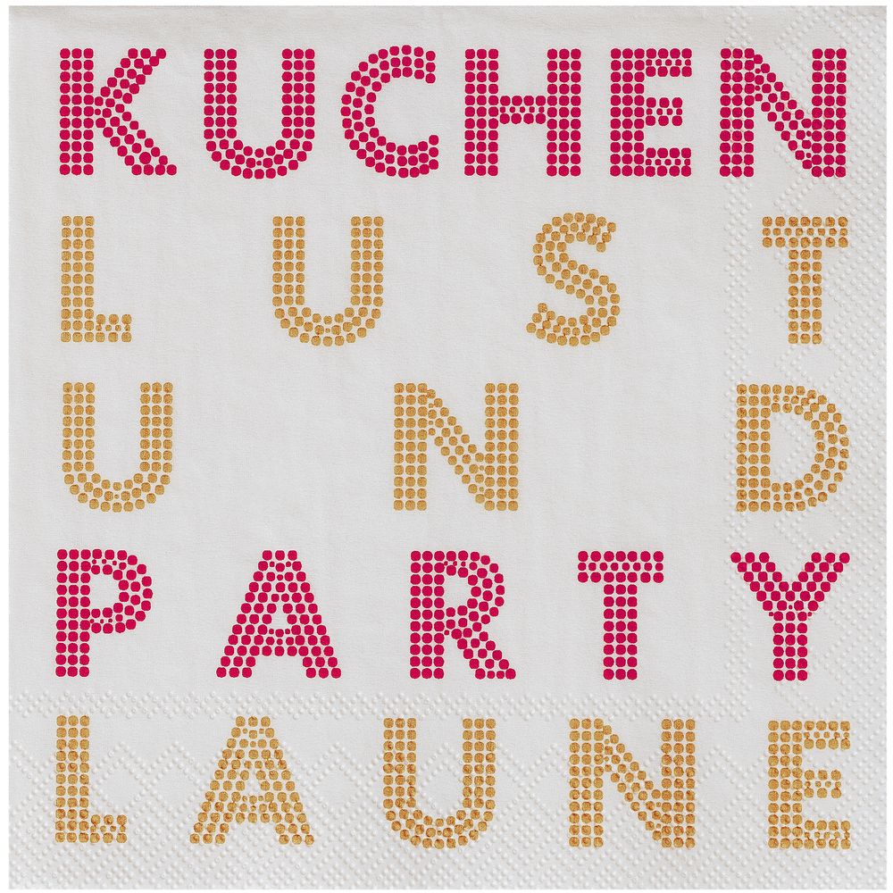 Cocktailserviette "Kuchenparty" Muster, Stickerei, Text, Stich