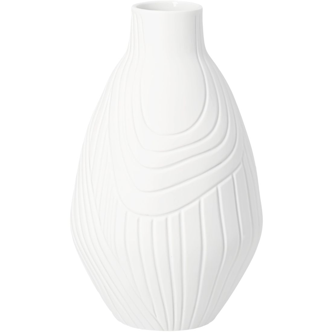 Vase, Weiße Vase, Keramik, rund, vertikal Muschelstruktur