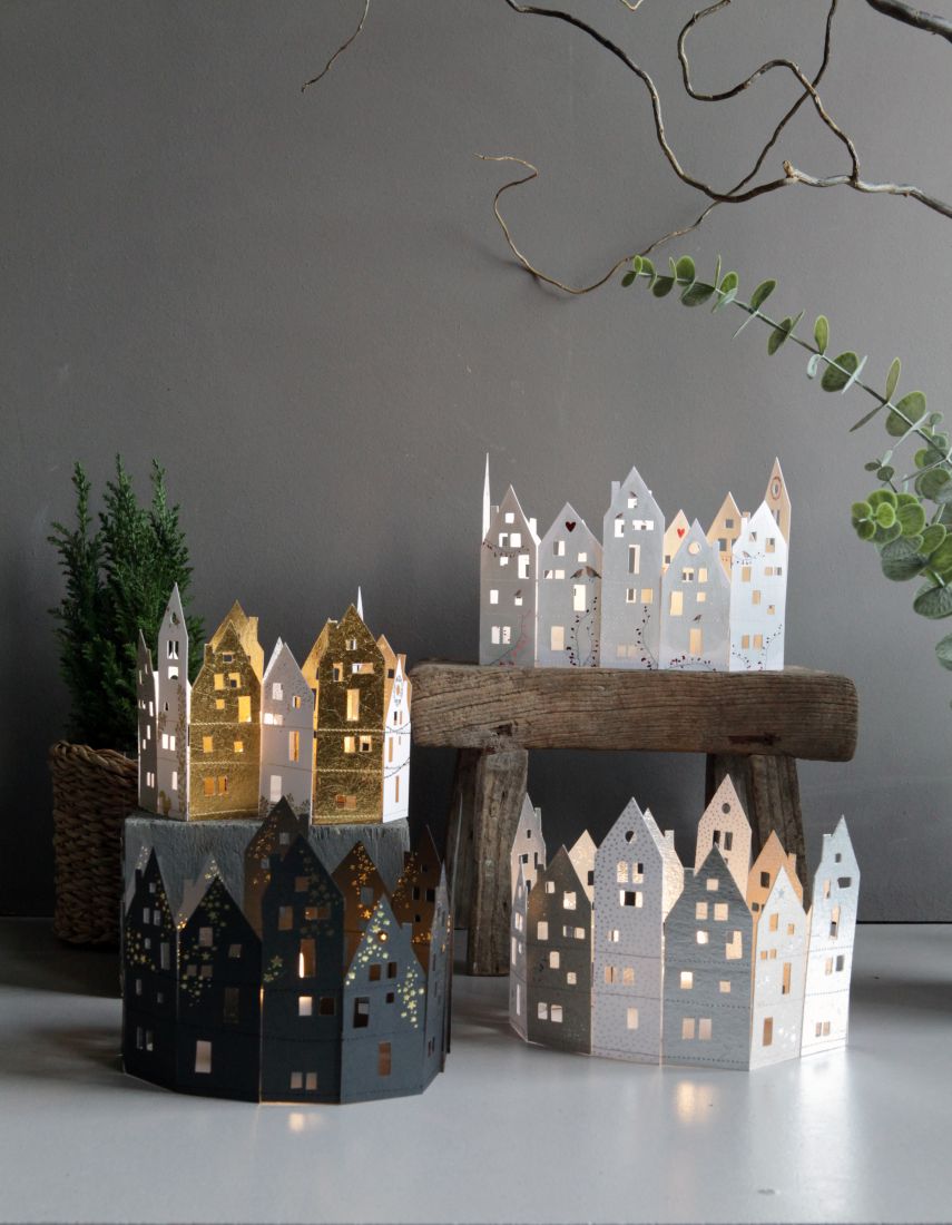 Papierhäuser, Lichterhäuser, Deko-Stadt, Wohnaccessoire, Weihnachtsdeko