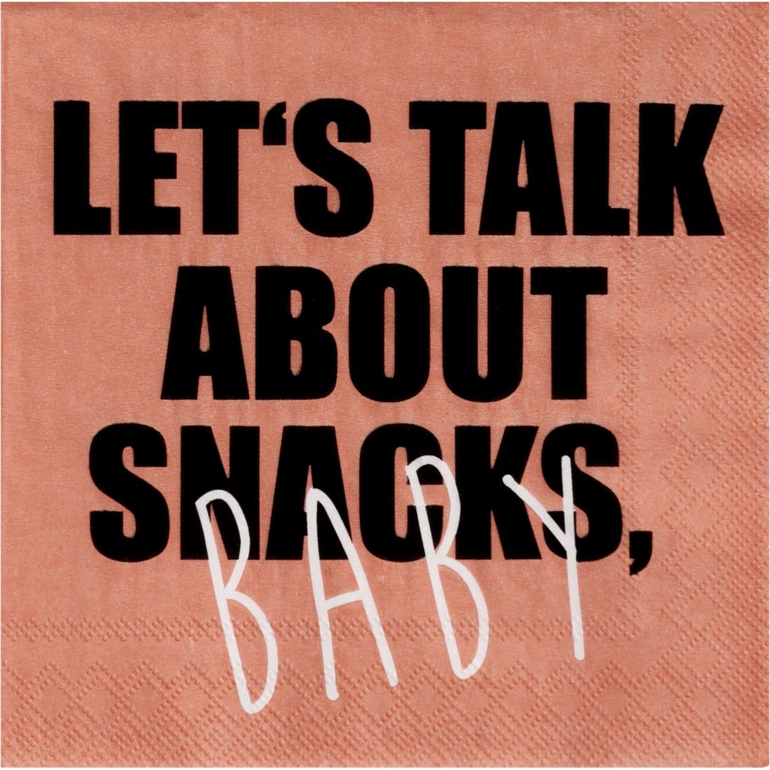 Packung mit 20 Stück kleinen räder Design Cocktailservietten mit dem Spruch Let´s talk about Snacks Baby