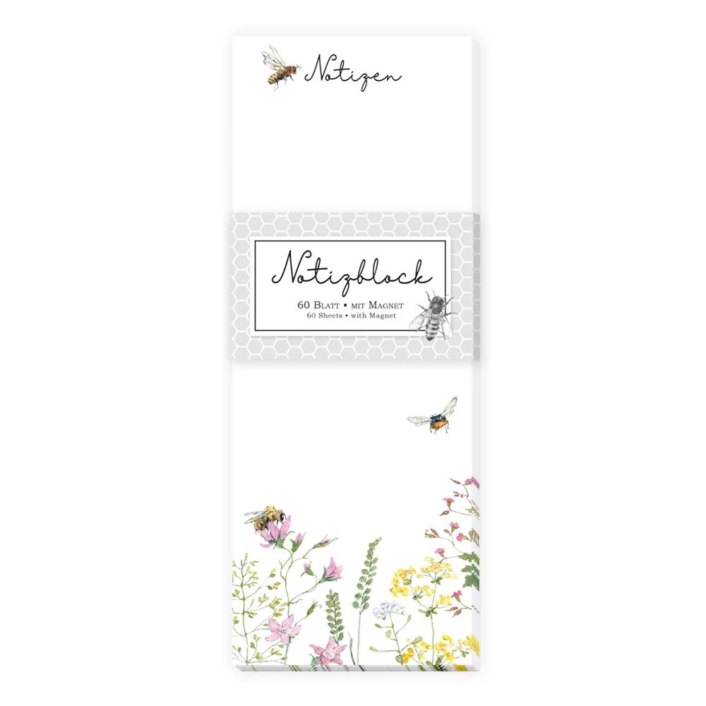 Magnetischer Notizblock mit wunderschönen Bienen- und Blütenmotiven vom Grätz Verlag