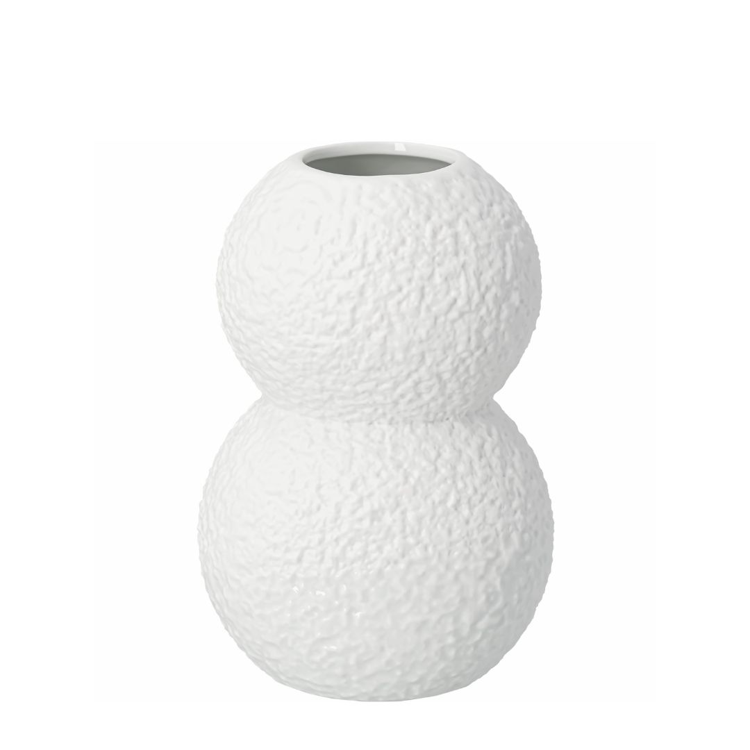 Weiße räder Porzellan-Vase Schneebälle mit detailreicher, winterlicher Schnee-Struktur auf der Oberfläche