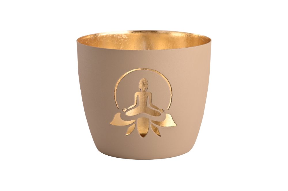 Madras Windlicht "Lotus Yoga Silhouette" Bronze, Gold, Töpferei, Tasse
