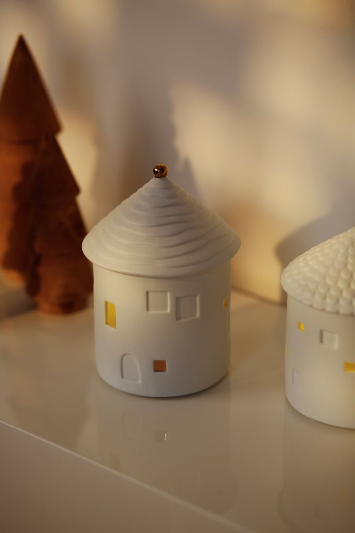 Weihnachtsdeko, Kerzenglas, Weihnachtsdorf, Hüttenkopf, Miniaturhaus