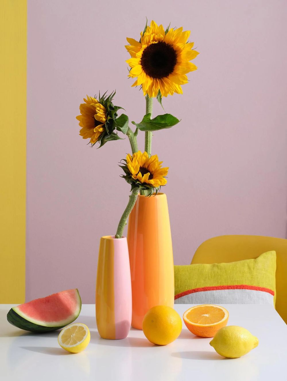 sonnenblumen, vasen, blumen, deko, frisch