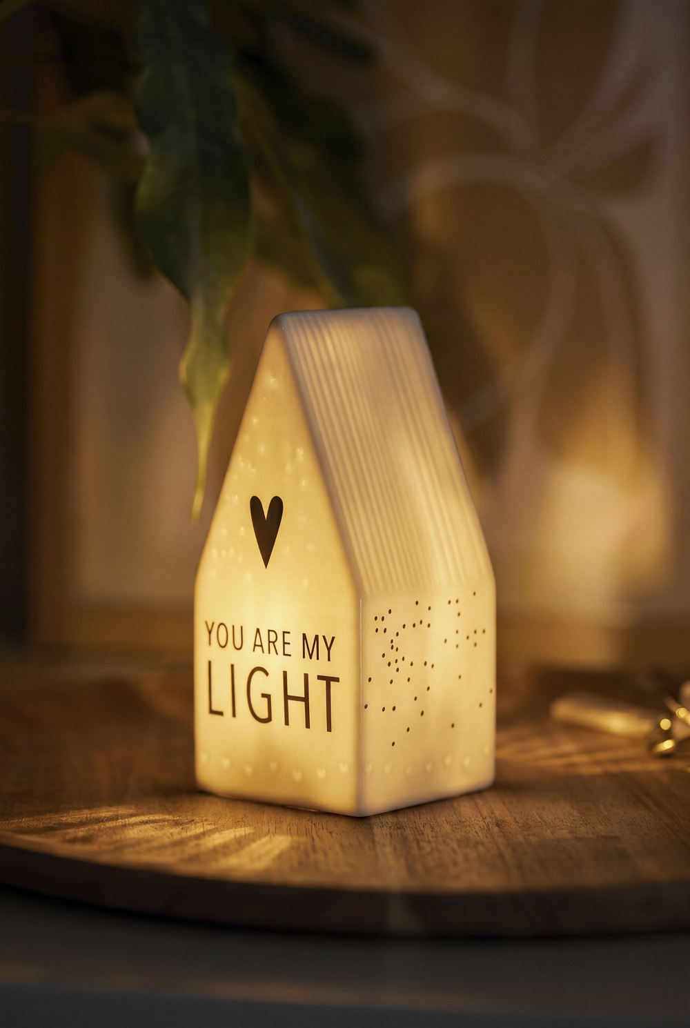 Keramik, Kleines Haus, LED-Figur, Herzmotiv, You are my light