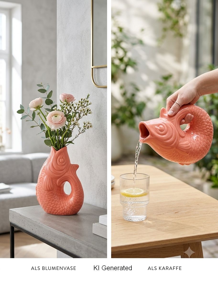 KI Generated,Blumenvase, Vase, Fisch Karaffe Salmon, Fischvase Salmon, Korallenmotiv