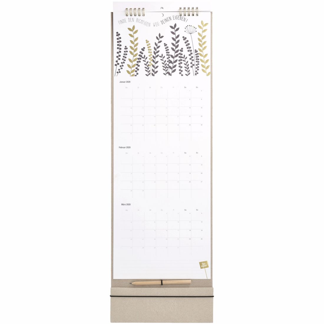 Kalender, Monatskalender, Wandkalender, Layout mit Pflanzen, Bleistifthalterung