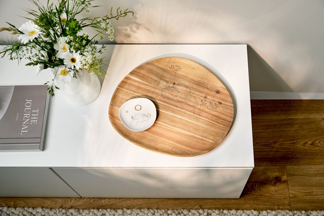 wooden tray, round tray, decor plate, small bowl, ring