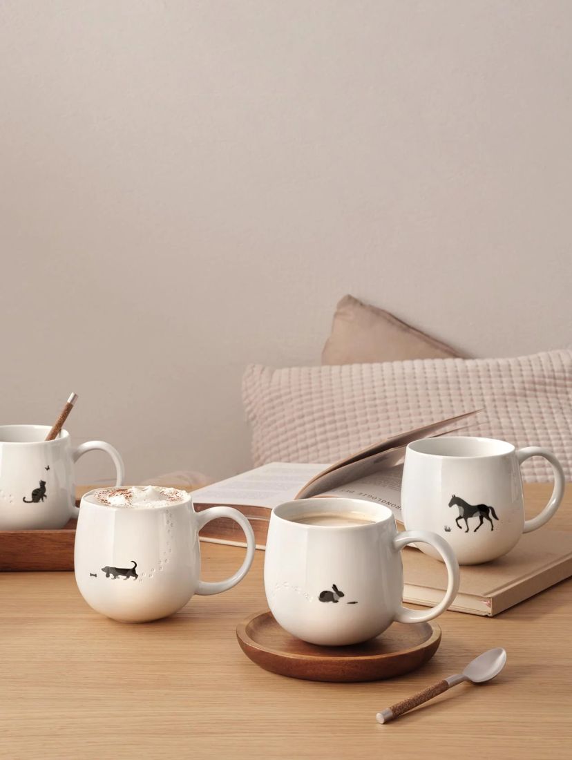 Mug, Kaffeebecher, Küchenzubehör, Tiere (Hase, Pferd, Kuh), Weiß