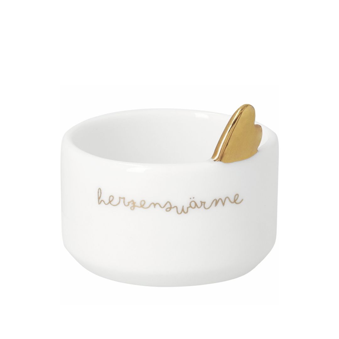 räder Lichtlein 'Herzenswärme' Teelichthalter aus weißem Porzellan mit goldenem Herz und Schriftzug