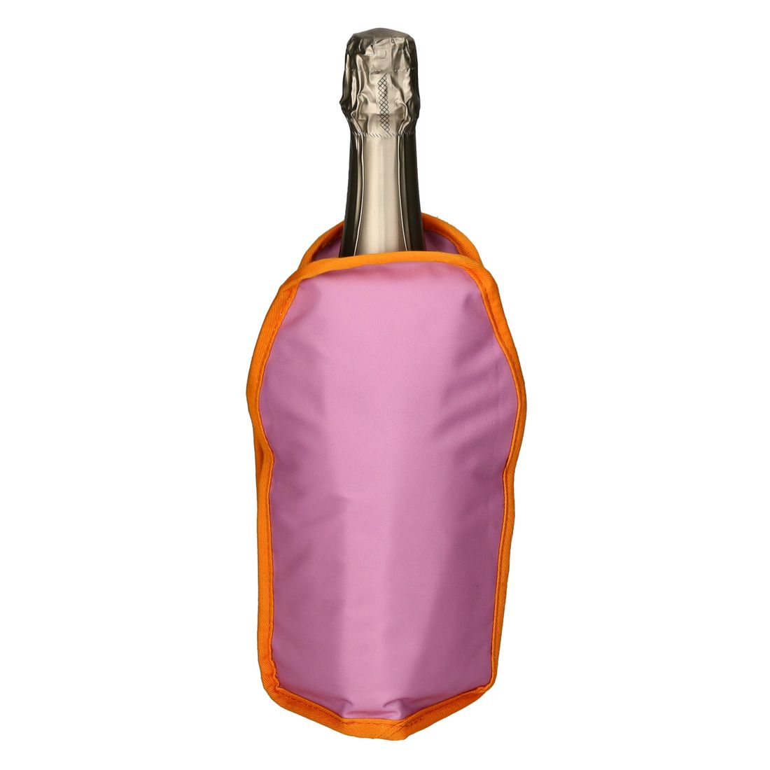 Flaschenhülle, Weinflasche, Stoffbezug, orange Rand, rosa/pink