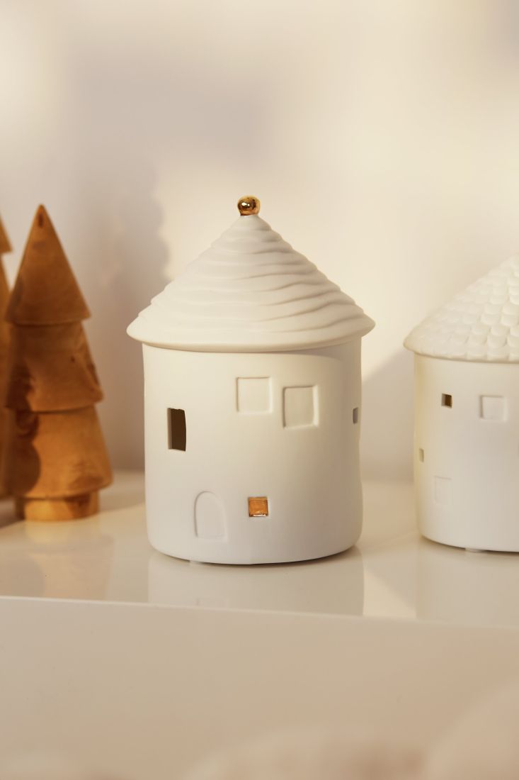 Keramikhaus, Weihnachtsdeko, Miniaturhaus, Rundes Dach, Weiß