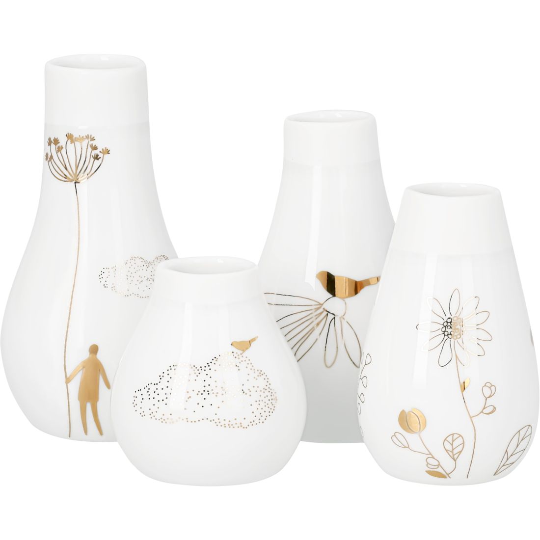 Vase, Porzellan, Weiß, Goldakzent, Blumenmuster