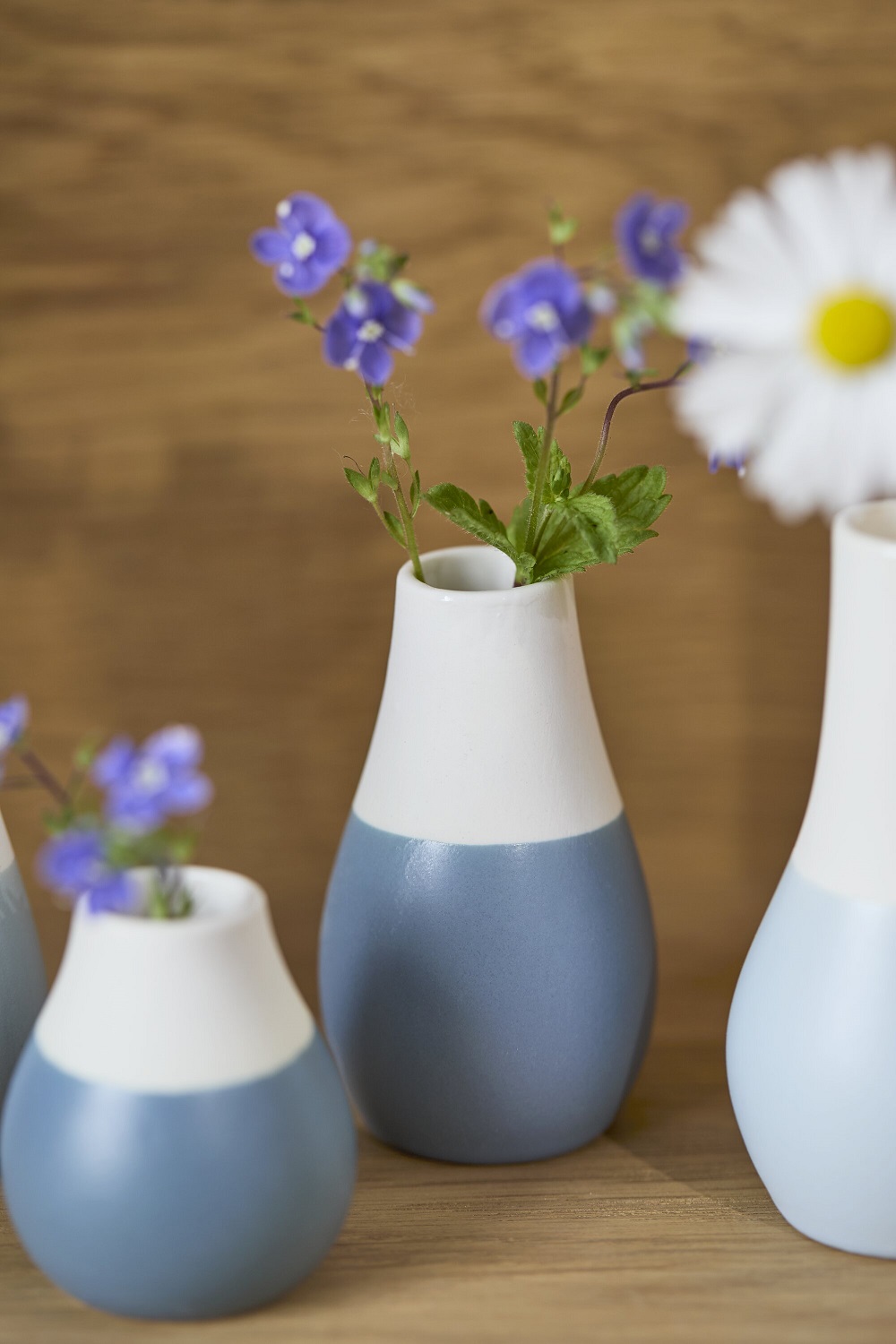 keramikvase, zweiTon, blau-grau, Blumenvase, kleine Vase