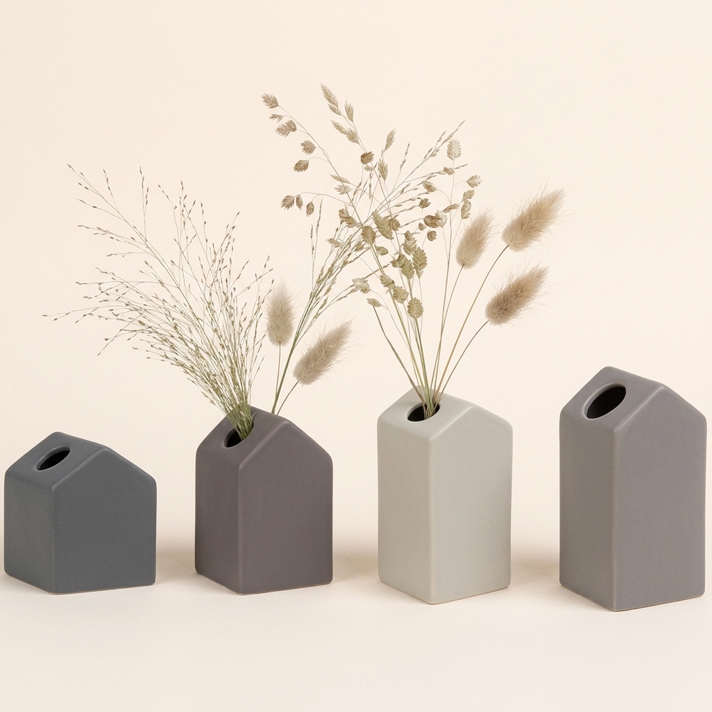 vase, vasen-set, getrocknete gräser, neutrale farben, wohndekoration