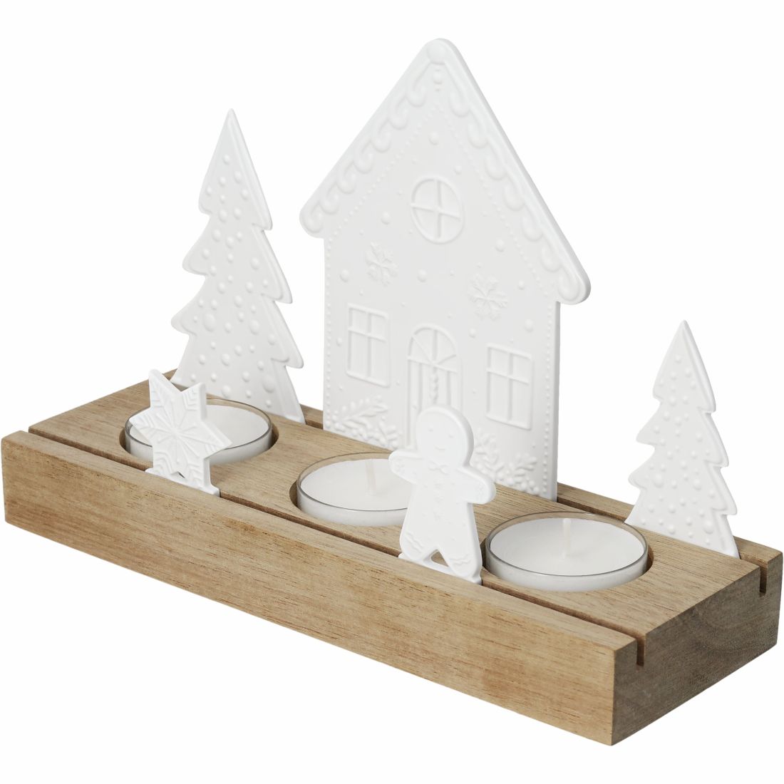 Teelichthalter, Holzbase, Winterhaus, Weihnachtsdeko, Teelicht