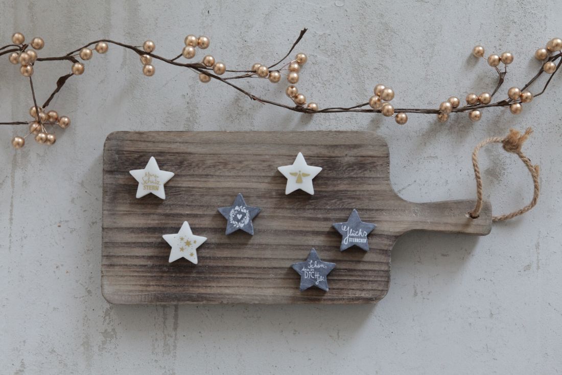 Holzbrett, Holzplatte, Sterne, kleine Sternenfiguren, Deko-Set