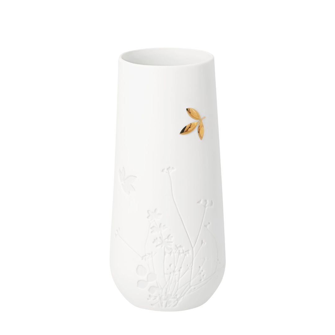 Kleine weiße räder Porzellan-Vase Goldblatt mit feinem Relief und goldenem Blatt-Dekal