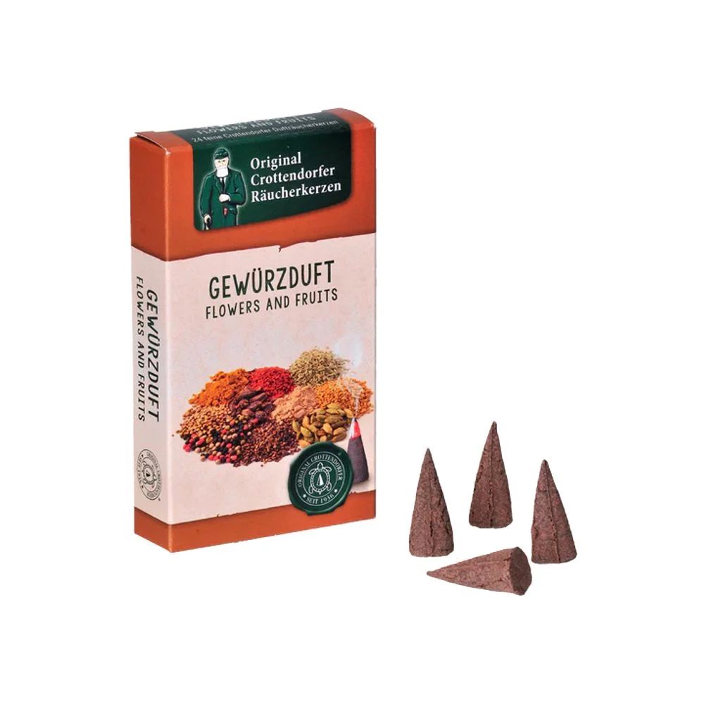 Gewürzduft, Räucherkerzen, Blumen und Früchte, Kegelspitze, Räucherwerk