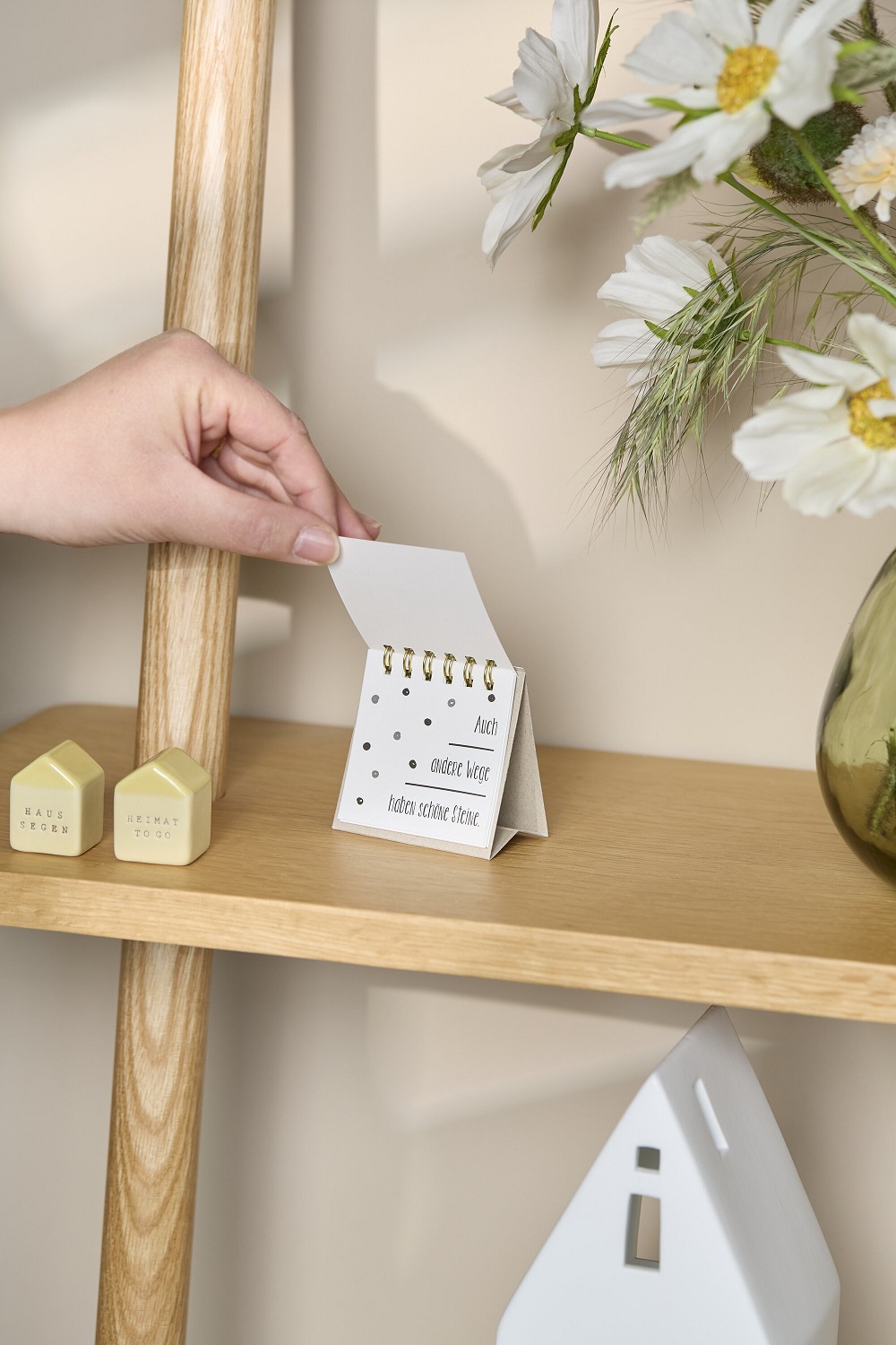 Notizblock, Aufsteller, Mini-Tischkalender, Blumen-Deko, Holzregal
