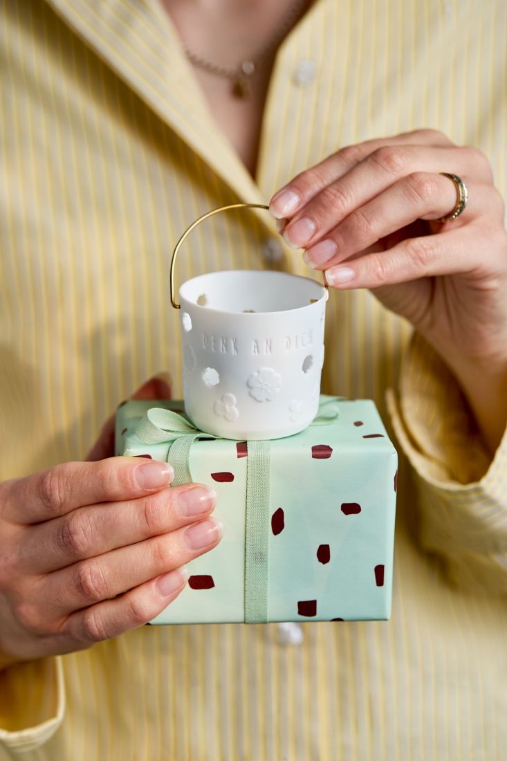 Kleine räder Geschenklaterne Denk an dich am Messingbügel