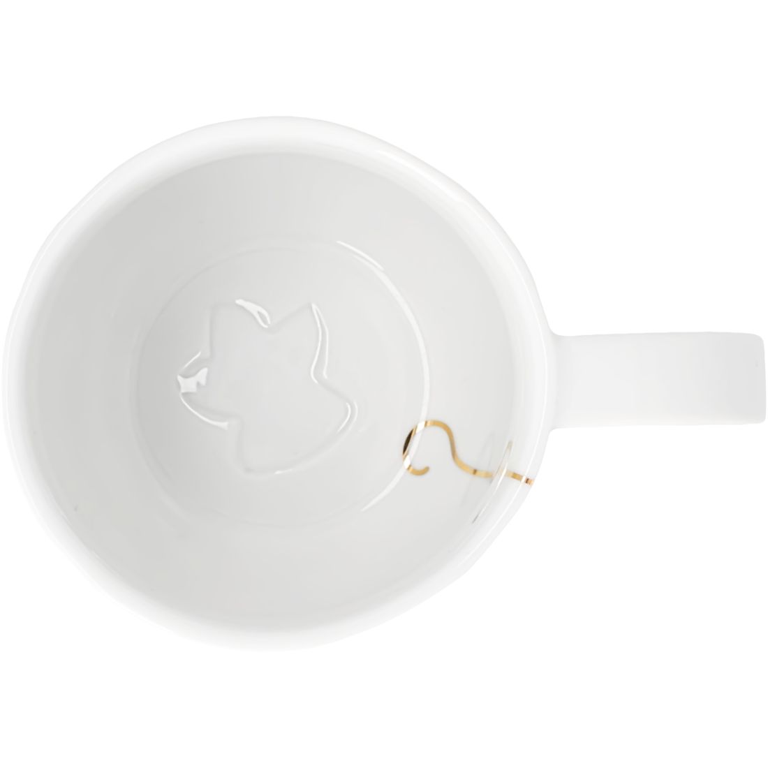 Blick von oben in die räder Tasse Santa aus Porzellan mit feinen goldfarbenen Details
