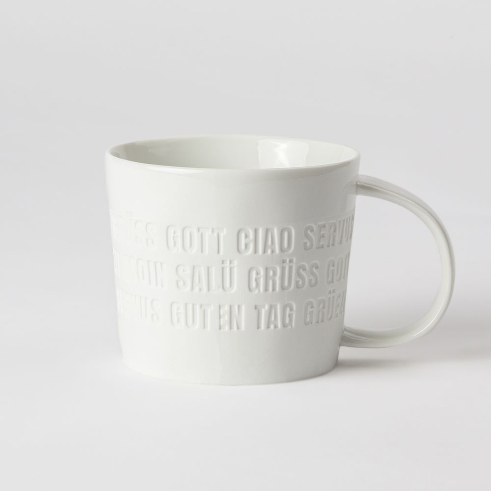 Tasse "Guten Tag" mehrsprachig Pokal, Kunst, Porzellan, Töpferei