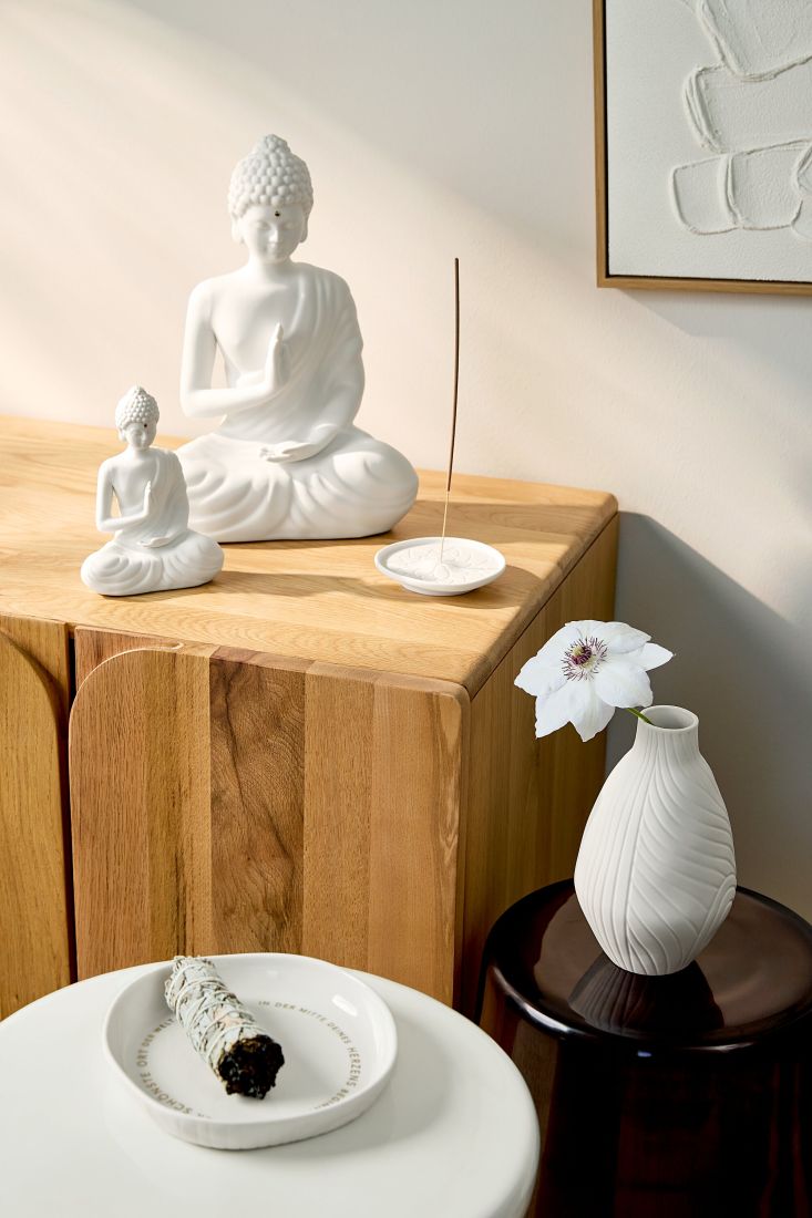 Buddha statue, Dekofigur, Weiß, Kerze, Vase