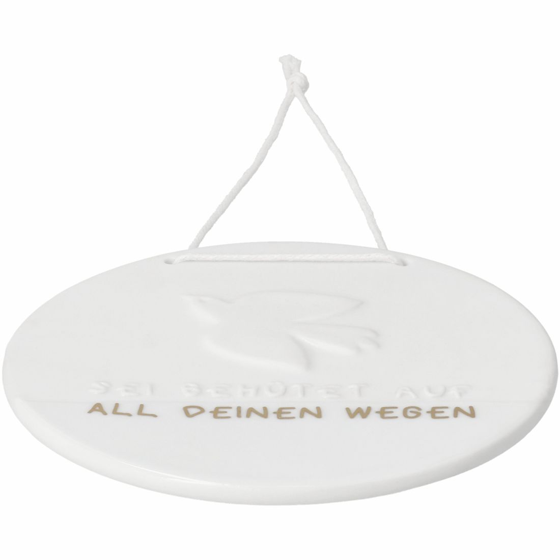 Nahaufnahme des goldenen Schriftzugs auf dem Porzellanschild