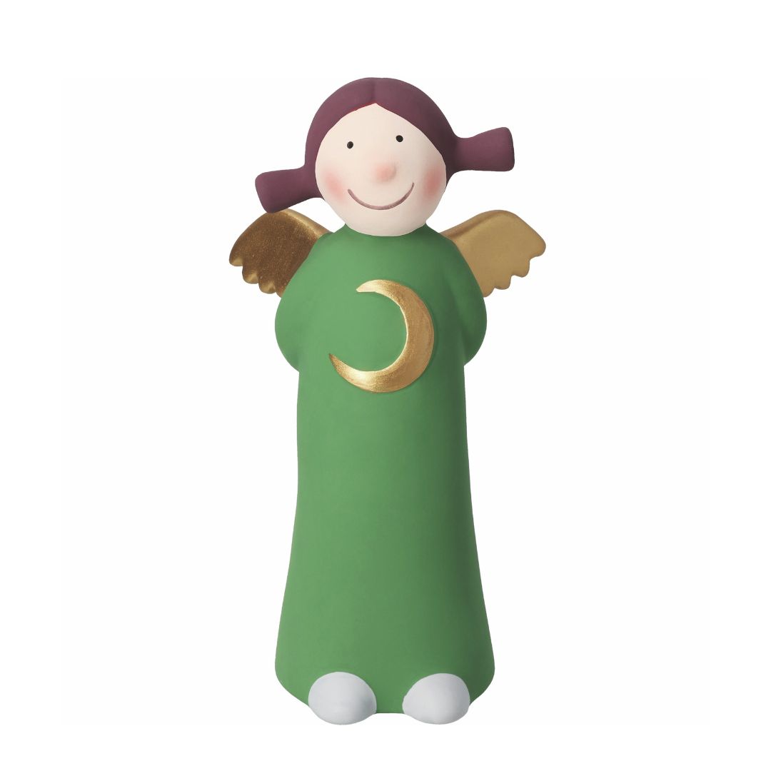 Große handbemalte Sammelfigur Himmlische Schwester Pauline Edition 10 von räder aus Steinzeug im edlen Gewand mit Mond-Motiv, goldenen Flügeln und Zöpfen