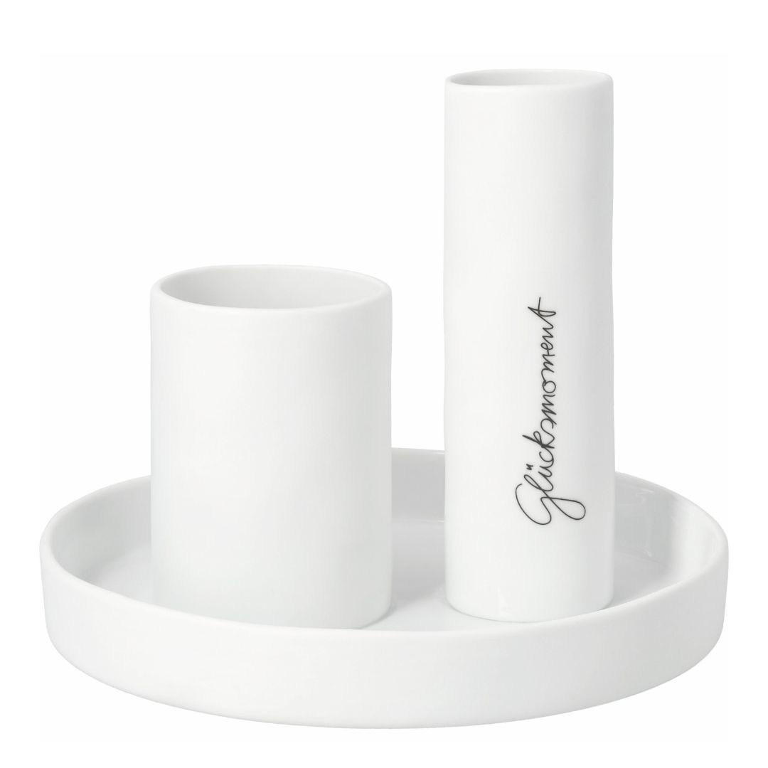 Weiße räder Porzellan-Vase Mittelpunkt mit zwei integrierten Vasen auf einem Tablett