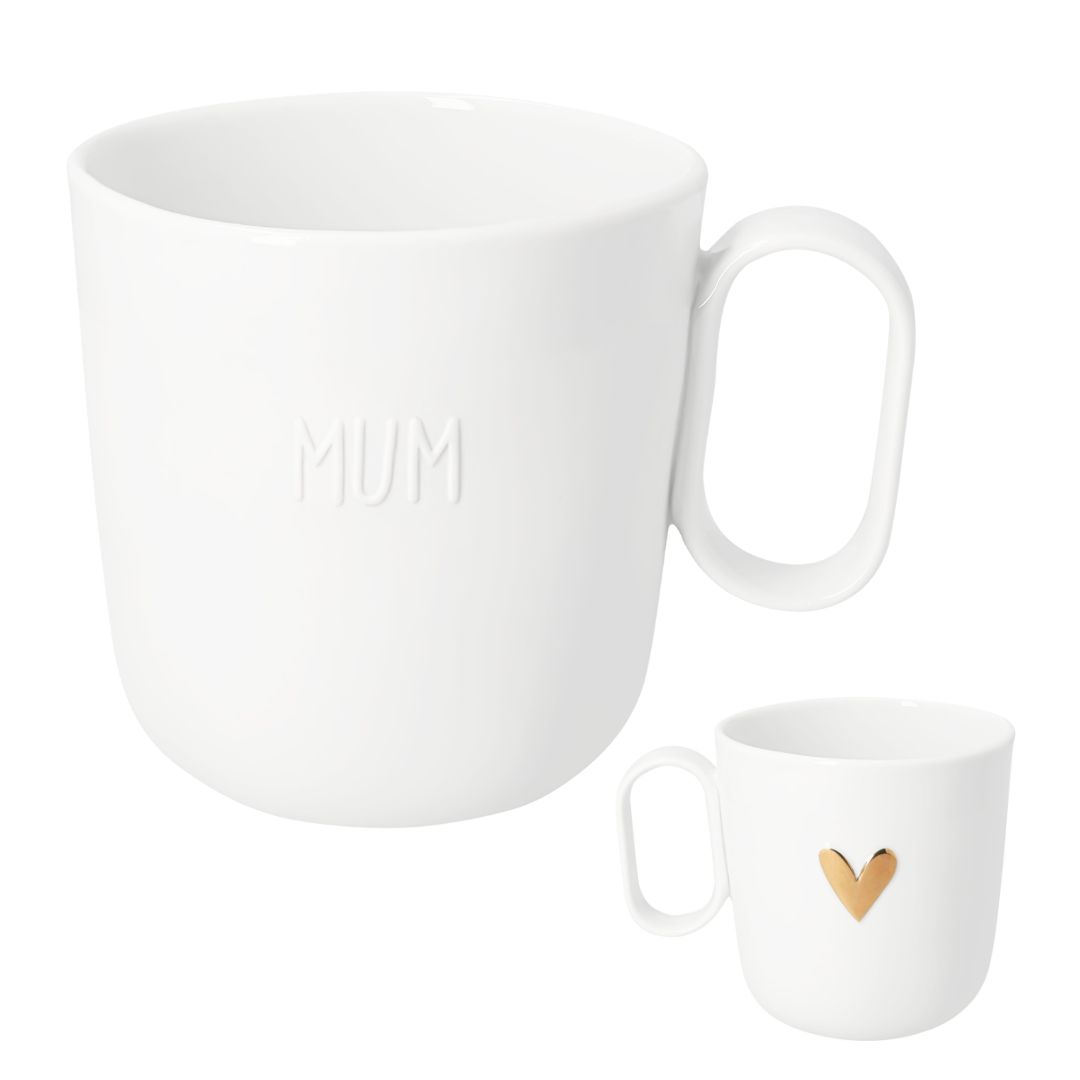 Weiße räder Porzellantasse Mum mit edlem Design und Herzmotiv