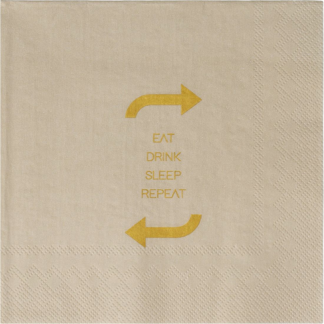 Packung mit 20 Stück räder Design Lunchservietten mit dem Spruch Eat Drink Sleep Repeat