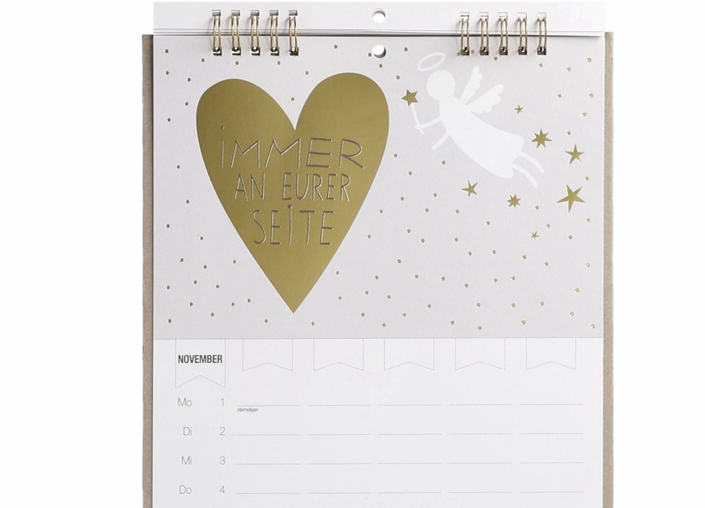 Kalender, Spiralbindung, Notizkalender, Goldenes Herzmotiv, November