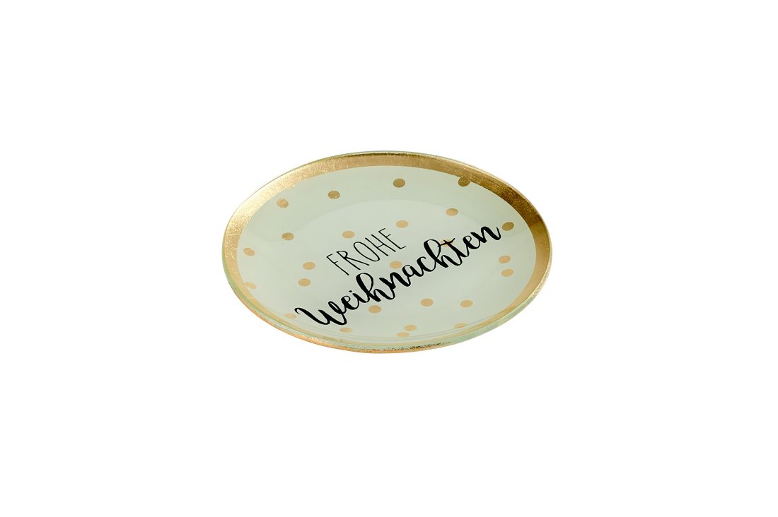 Der Giftcompany Love Plate Glasteller Frohe Weihnachten als elegante Schmuckablage Seitenansicht