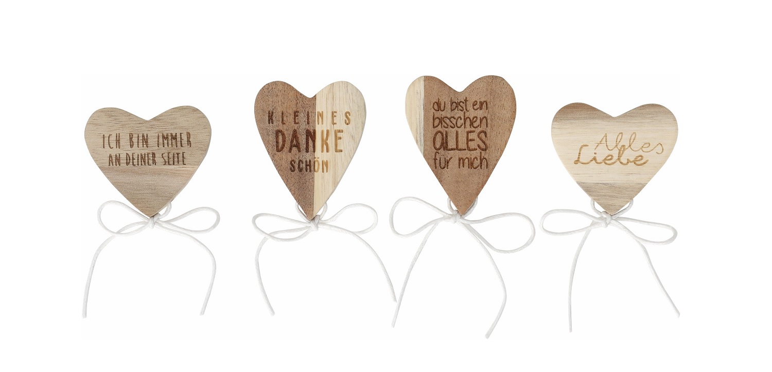 Herzenswunsch Holzherzen 4er Set, deutsch