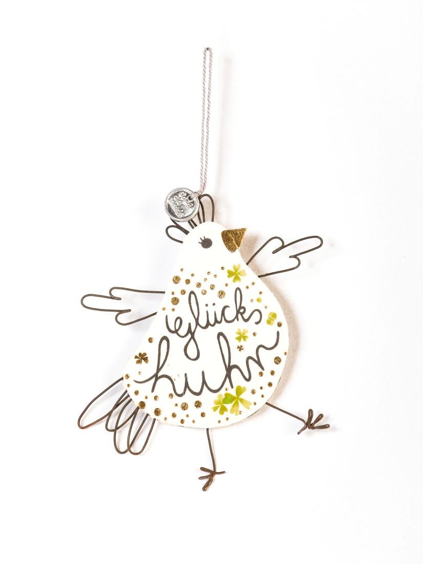 Good old friends Crazy Chick Glückshuhn Anhänger aus Draht und Pappe