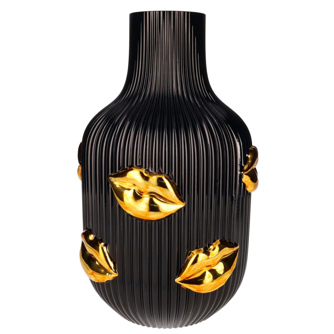 vase, schwarze vase, gerippte textur, goldene akzente, wohnaccessoire