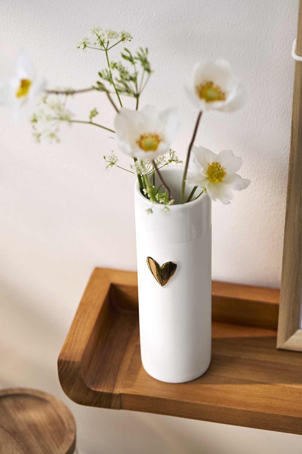 Vase, Weißes Gefäß, Blumenvasen, Herzdeko, Keramische Vase