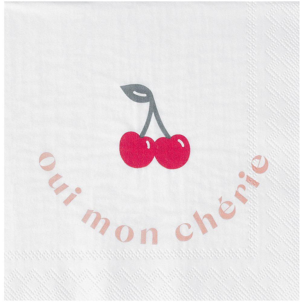 Cocktailserviette "Oui mon chérie" Essen, Obst, Pflanze, Produzieren, Kirsche