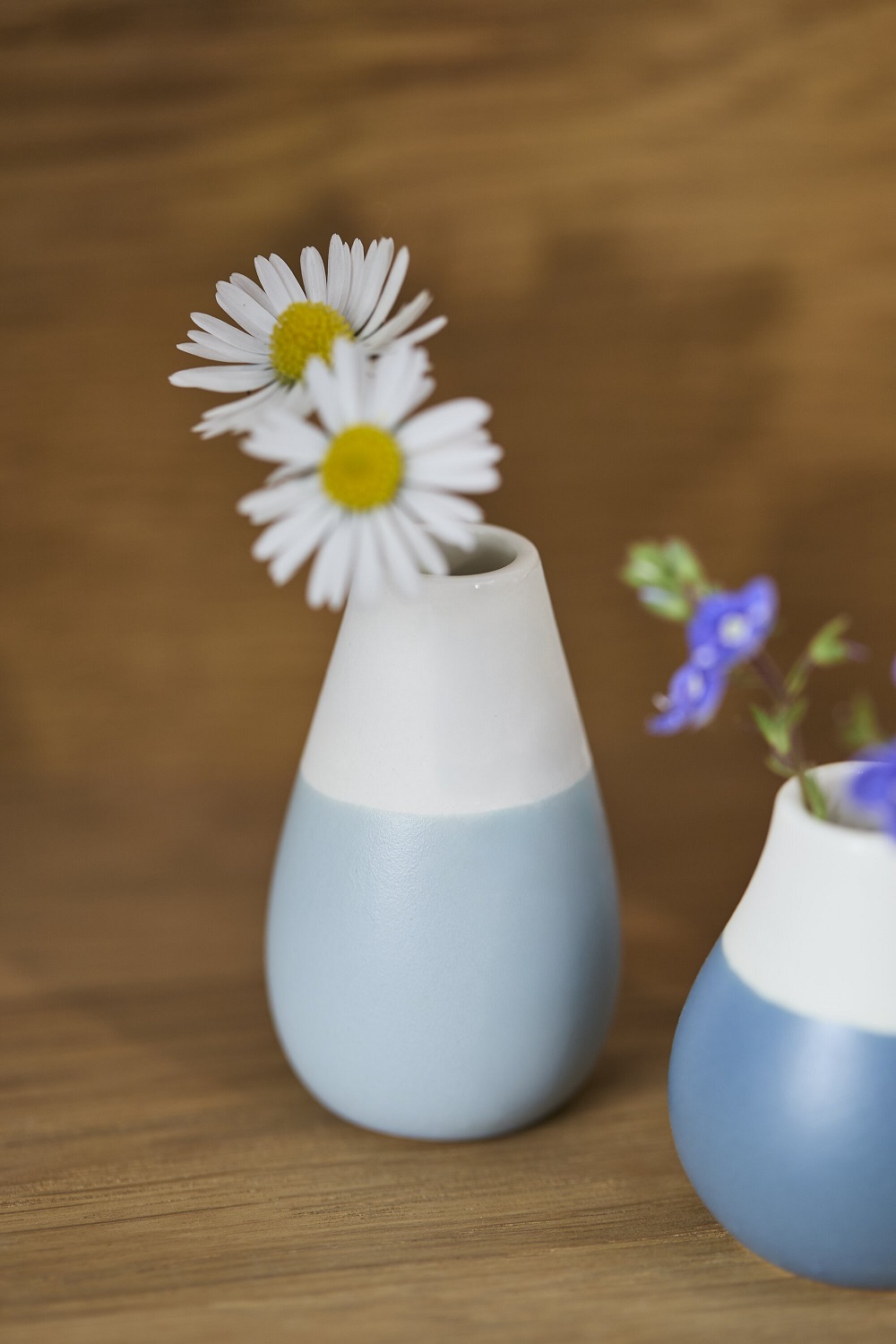 Vase, Keramik, Zweifarbig, Blau, Gänseblümchen-Anordnung