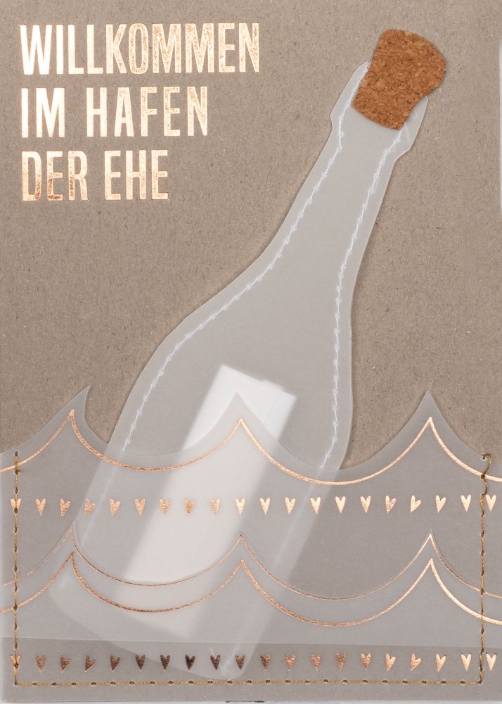 Flaschenpostkarte "Willkommen im Hafen der Ehe"