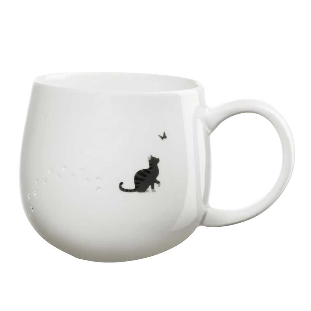 Tasse, Katzenmotiv, weiße Keramik, große Tasse, Henkell